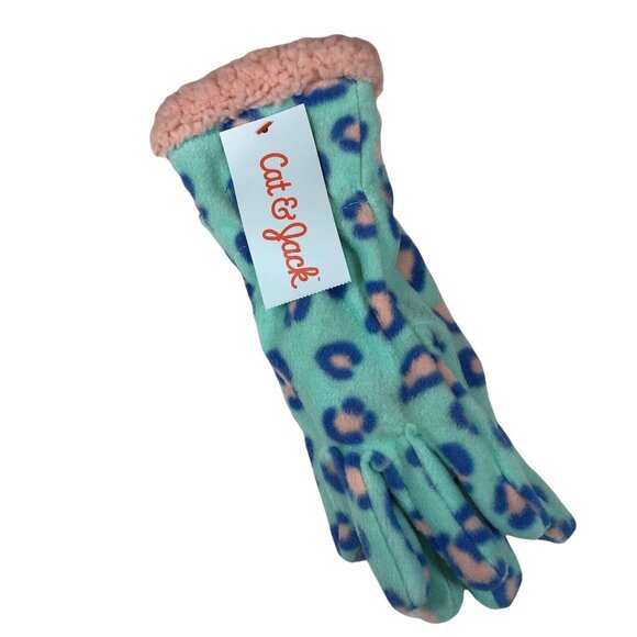 Cat & Jack Girls Size 8-16 Gloves Pink Blue Leopard Print New With Tags - Picture 1 of 10